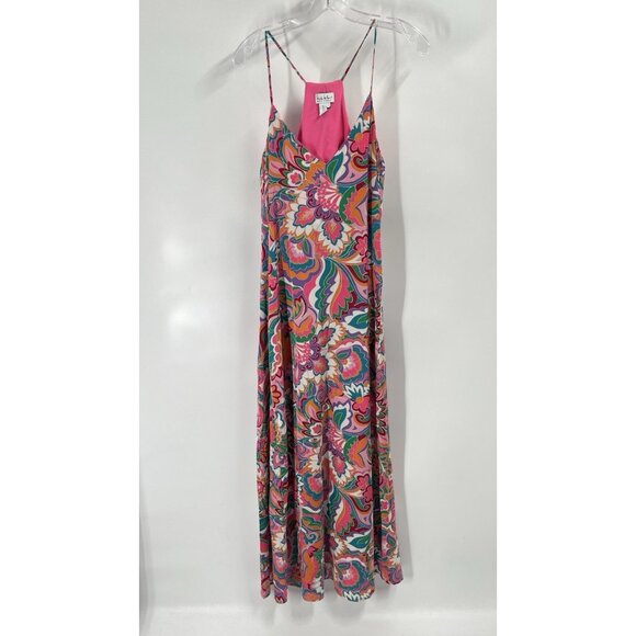 Nicole Miller Pink Print Maxi Dress Tropical Resort Sz Large - Picture 1 of 6